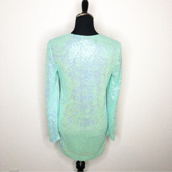 Badgley Mischka aqua sequin v neck tunic top size Extra Small XS NWT mermaid - Picture 15 of 16